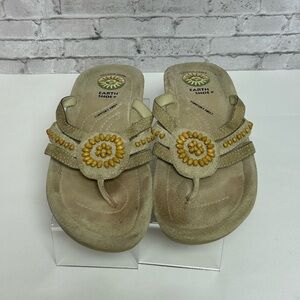 Earth Shoes Sandals Leather Gelron 2000 Beaded Size 8 Brown Tan Toe